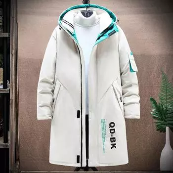 Новые зимние белые утиные пуховики мужские с капюшоном длинное зимнее пальто мужское толстое теплое модное пуховое пальто мужская брендовая парка M зелёный
