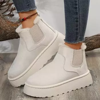 Новые зимние ботильоны из искусственной замши, женские теплые зимние ботинки на платформе из искусственного меха, женские утепленные плюшевые ботильоны «челси», хлопковая обувь 37 хаки