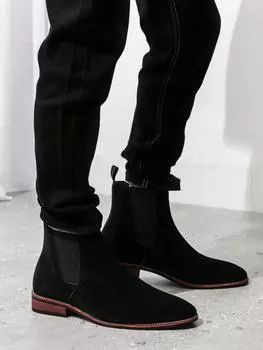 Новые зимние ботинки челси мужские замшевые кожаные приличные мужские ботильоны оригинальные мужские короткие повседневные туфли британский стиль остроносые туфли 38 чёрный
