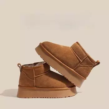 Новые зимние ботинки из натуральной кожи с толстой подошвой и мехом для женщин, утолщенные нескользящие теплые ботинки на флисовой подкладке 35