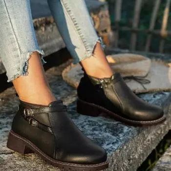 Новые зимние ботинки Martin, женская обувь, толстые круглые сапоги на каблуке, женские ботильоны большого размера 35 коричневый