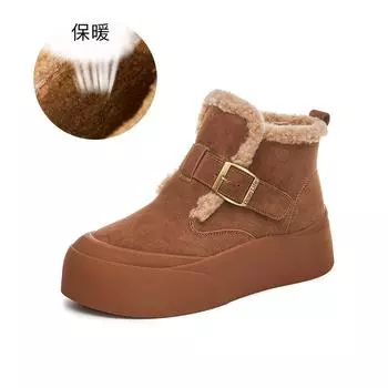 Новые зимние ботинки на платформе 2025, бархатные теплые кожаные женские ботинки, ретро повседневные хлопковые туфли, универсальные ботинки женские 34