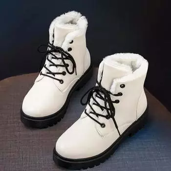 Новые зимние ботинки Plus Velvet Cotton Shoes из лакированной кожи Womens Platform Caubles Shoes Short Plush warm Womens Shoes 35