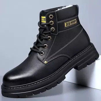 Новые зимние ботинки Plus Velvet Высококачественные мужские ботинки из натуральной кожи Зимние ботинки Модный дизайн Роскошные мотоциклетные ботинки Армейская обувь 38 чёрный