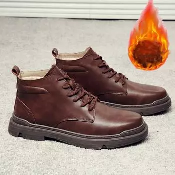 Новые зимние ботинки, теплые, плюшевые, -30 градусов, натуральная кожа, модные брендовые мужские ботильоны, коровья кожа, мужская обувь 39 чёрный