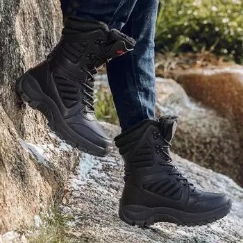 Новые зимние ботинки унисекс, мужские высокие водонепроницаемые ботильоны, мужские толстые теплые уличные женские ботинки, ботинки на платформе 36 чёрный