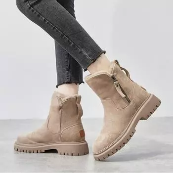 Новые зимние ботинки женские ботильоны теплые плюшевые зимние женские туфли плюс бархатные короткие ботинки с боковой молнией 35 абрикосовый