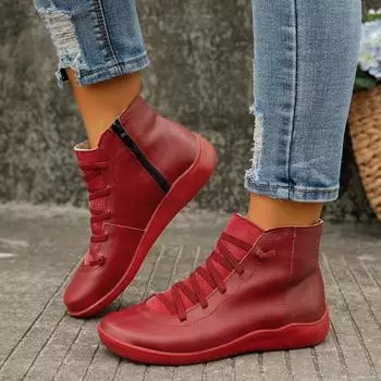 Новые зимние ботинки женские зимние весенние туфли на плоской подошве женские короткие винтажные теплые ботильоны модные мягкие удобные женские ботинки на шнуровке 37 коричневый