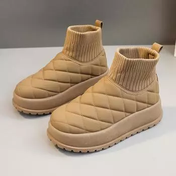 Новые зимние ботинки, зимняя хлопковая обувь, повседневная женская обувь, высокие туфли для серфинга, толстая подошва, увеличивающая рост, студенческая обувь P777 35 бежевый