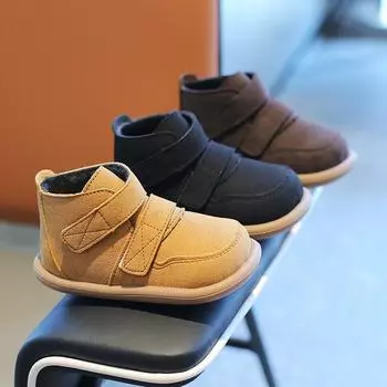 Новые зимние детские ботинки, однотонные повседневные ботинки для девочек, модные теплые плюшевые ботинки для детей и мальчиков из хлопка с мягкой подошвой, нескользящие 21 коричневый