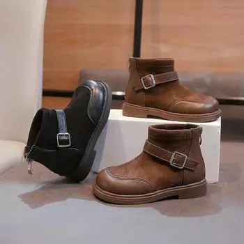 Новые зимние детские ботинки в ретро-британском стиле для девочек, хлопковые ботинки в стиле пэчворк, универсальные модные детские школьные ботинки, нескользящие 23 чёрный