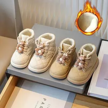 Новые зимние детские короткие ботинки на липучках для маленьких девочек, хлопковые ботинки на мягкой подошве для младенцев, бархатные хлопковые туфли 31-34 size/4 pairs per hand