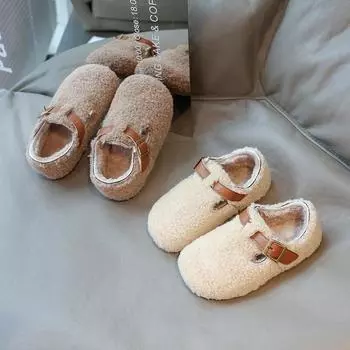 Новые зимние детские повседневные туфли однотонные модные хлопковые туфли для девочек теплые уличные универсальные детские плюшевые туфли на плоской подошве с липучкой 21 белый