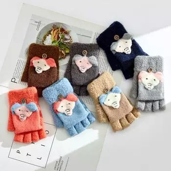 Новые зимние детские теплые перчатки с откидным верхом для мальчиков и девочек в возрасте от 5 до 12 лет, милые слоны для письма полупальцами и полуоткрытыми пальцами One Size