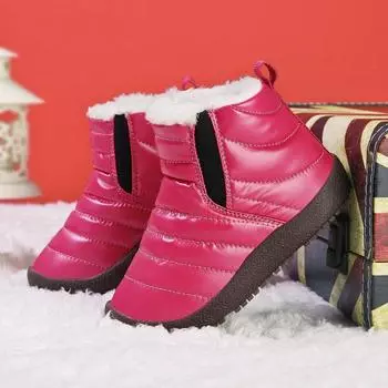 Новые зимние детские туфли кожаные водонепроницаемые теплые ботинки для брендовых девочек мальчиков плюшевые ботинки модные кроссовки детские снежные 25 чёрный