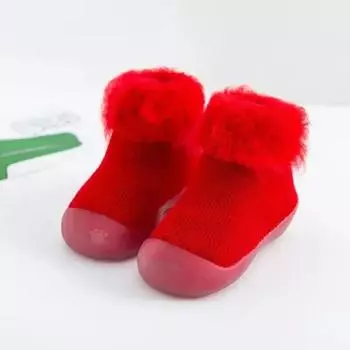 Новые зимние детские утепленные туфли для малышей, детские домашние нескользящие носки-туфли на мягкой подошве, утолщенные теплые высокие 18-19