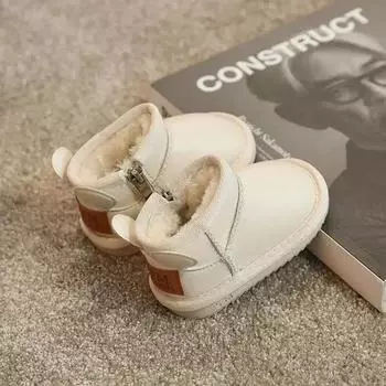 Новые зимние детские зимние ботинки, утолщенные теплые хлопковые ботинки, водонепроницаемые детские мужские и женские короткие ботинки для детей 21 покинуть белый