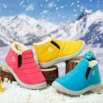 Новые зимние детские зимние сапоги, водонепроницаемые детские сапоги, нескользящая плюшевая теплая обувь из плотного хлопка, повседневная обувь для мальчиков и девочек, детские сапоги для девочек 27 розы красного