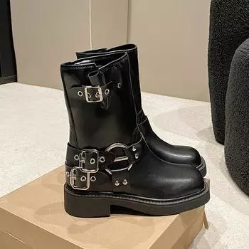 Новые зимние джинсовые сапоги женские ретро коричневые высокие сапоги с пряжкой на ремне с круглым носком сапоги сапоги длиной до колена 35