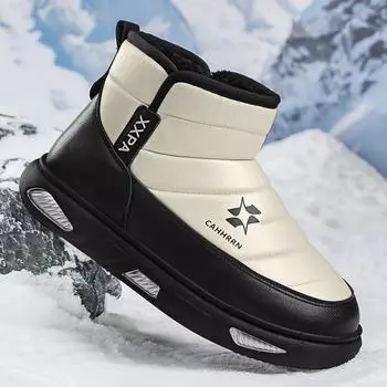 Новые зимние хлопковые ботинки для снега для мужчин, удобная мужская обувь, толстая подошва, теплая мужская обувь для ходьбы, нескользящие ботинки на щиколотке, основной толчок 39 бежевый