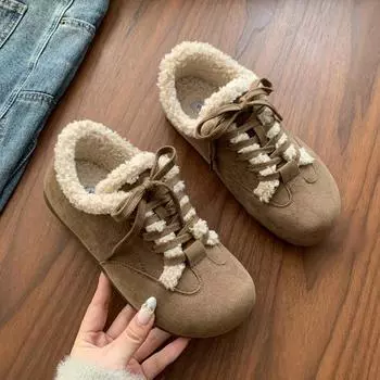 Новые зимние хлопковые сапоги на плоской подошве, женские, с круглым носком, замшевые, со шнуровкой спереди, мягкая подошва, нескользящие, износостойкие, низкие сапоги 35 хаки