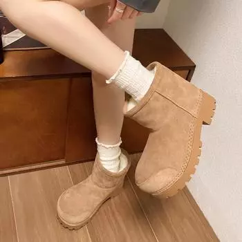 Новые зимние хлопковые сапоги на толстом каблуке, женские модные замшевые мягкие подошвы, износостойкие, нескользящие, толстые подошвы, короткие сапоги 35 темно-коричневого