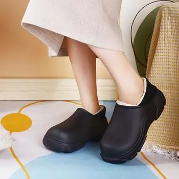 Новые зимние хлопковые тапочки на толстой подошве для женщин, водонепроницаемая верхняя одежда, теплые хлопковые тапочки с обтянутым каблуком для женщин, нескользящие 36 37 чёрный