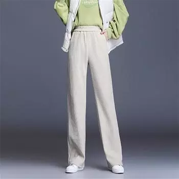 Новые зимние кашемировые широкие брюки, женские повседневные утолщенные теплые эластичные брюки из синели с высокой талией, прямые брюки из синели S белый