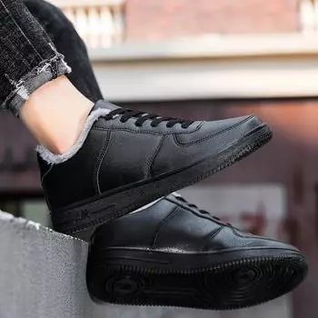 Новые зимние кожаные мужские теплые повседневные туфли, легкие нескользящие рабочие туфли, удобные мужские спортивные туфли 36-48 36 чёрный