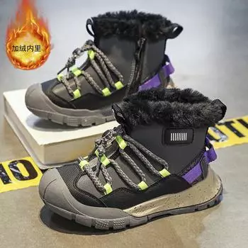 Новые зимние кроссовки для бега для мальчиков и девочек, повседневные детские туфли из хлопка и теплые туфли с бархатом 30 розовый