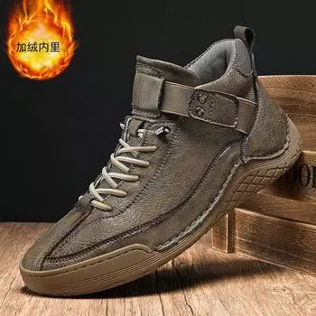 Новые зимние кроссовки, толстые плюшевые теплые мужские зимние ботинки, мужские ботильоны из искусственной кожи, мужские ковбойские ботинки ручной работы для мотоциклистов 38