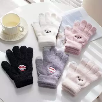 Новые зимние милые холодостойкие и теплые перчатки для обучения печати на сенсорном экране с вышивкой и мультяшным смайликом для велоспорта one size fits all