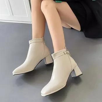 Новые зимние модные однотонные женские сапоги с пряжкой на ремне, квадратным носком, застежкой-молнией и квадратным каблуком, удобные и универсальные 37