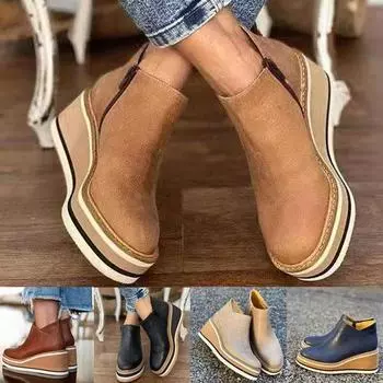 Новые зимние модные женские полусапоги, ботильоны, кожаные ботинки, туфли на танкетке, ботинки, женская повседневная обувь для женщин 39 чёрный