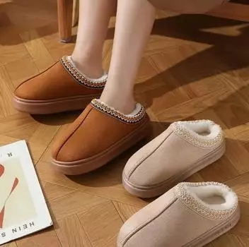 Новые зимние модные женские зимние сапоги из бархата с термосумкой на голову из хлопка для дома и улицы, нескользящая пушистая обувь чёрный