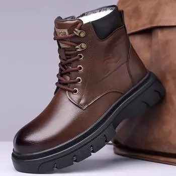 Новые зимние мужские ботинки для активного отдыха, высокие кожаные кроссовки, повседневная обувь, хлопковая обувь, износостойкие ботинки на толстой подошве, деловая обувь 38 чёрный