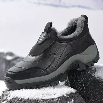 Новые зимние мужские ботинки для отдыха на открытом воздухе, теплые плюшевые ботинки для ходьбы, мужские мокасины, офисная обувь, походные нескользящие резиновые мужские рабочие ботинки 36 чёрный