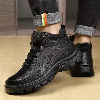 Новые зимние мужские ботинки мокасины мужские кожаные ботинки мужские зимние ботинки мягкие дизайнерские ботинки уличные мотоциклетные ботинки мужская рабочая обувь 6 чёрный