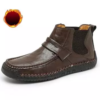 Новые зимние мужские ботинки, мужские зимние ботинки из натуральной кожи на теплом меху, плюшевые водонепроницаемые осенние уличные мужские мотоциклетные ботинки ручной работы 38 чёрный