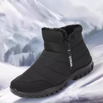 Новые зимние мужские ботинки на молнии, повседневные, сохраняющие тепло, зимние ботинки, водонепроницаемые, нескользящие, ботильоны, мужские, плюшевые, большого размера, парная обувь Homme 39 чёрный