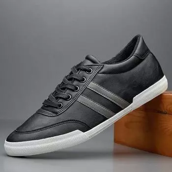 Новые зимние мужские ботинки с мягкой подкладкой из кожи на плоской подошве, повседневная обувь, модные полосатые кроссовки, сохраняющие тепло 39 чёрный