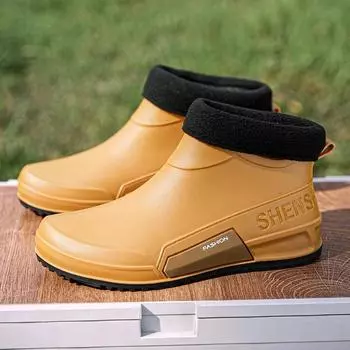 Новые зимние мужские хлопковые резиновые сапоги, водонепроницаемые резиновые ботинки, повседневные мужские туфли для рыбалки, походов, парная обувь, основной толчок 36 бежевый