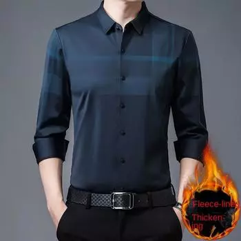 Новые зимние мужские модные рубашки с длинными рукавами, бархатные утолщенные топы для отца среднего возраста, теплые рубашки M
