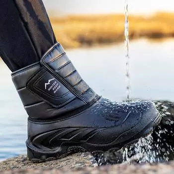 Новые зимние мужские плюшевые хлопковые сапоги, противоскользящие водонепроницаемые зимние ботинки, уличные рыболовные ботинки 40 чёрный