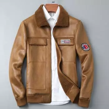 Новые зимние мужские повседневные меховые интегрированные куртки новые модные мужские облегающие кожаные куртки для мотоциклистов куртки-бомберы куртки-авиаторы размер 4XL L чёрный