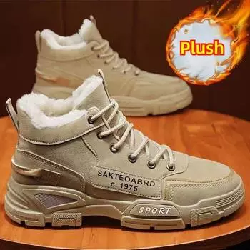 Новые зимние мужские туфли с плюшем и толстыми ботинками Мужская рабочая обувь Модные универсальные толстые теплые хлопковые туфли 39 чёрный