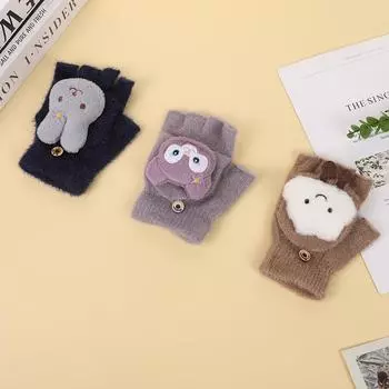 Новые зимние перчатки из искусственного кашемира с откидным верхом и полупальцами, милые студенческие теплые утолщенные вязаные перчатки для мужчин average size