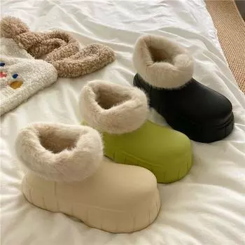 Новые зимние плюшевые ботинки, женская модная непромокаемая меховая хлопковая обувь, уличная уютная обувь с нечеткой подошвой, хлопковая обувь на толстой подошве для женщин 36-37 зелёный