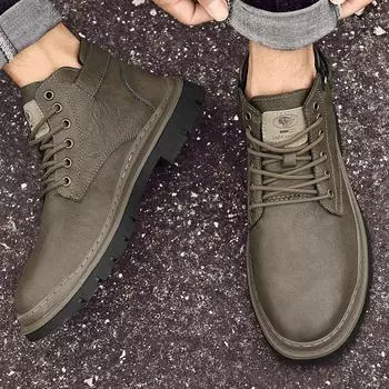 Новые зимние плюшевые теплые уличные зимние сапоги из натуральной кожи со шнуровкой ковбойские сапоги мужские брендовые кожаные модные нескользящие ботильоны 37 чёрный