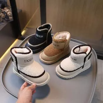 Новые зимние плюшевые толстые хлопковые сапоги для мальчиков, корейская версия 25 чёрный